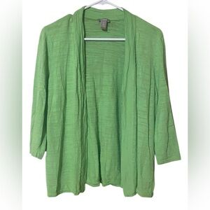 Chicos Open Front Cardigan Women’s Large Green Lagenlook Lightweight Minimalist